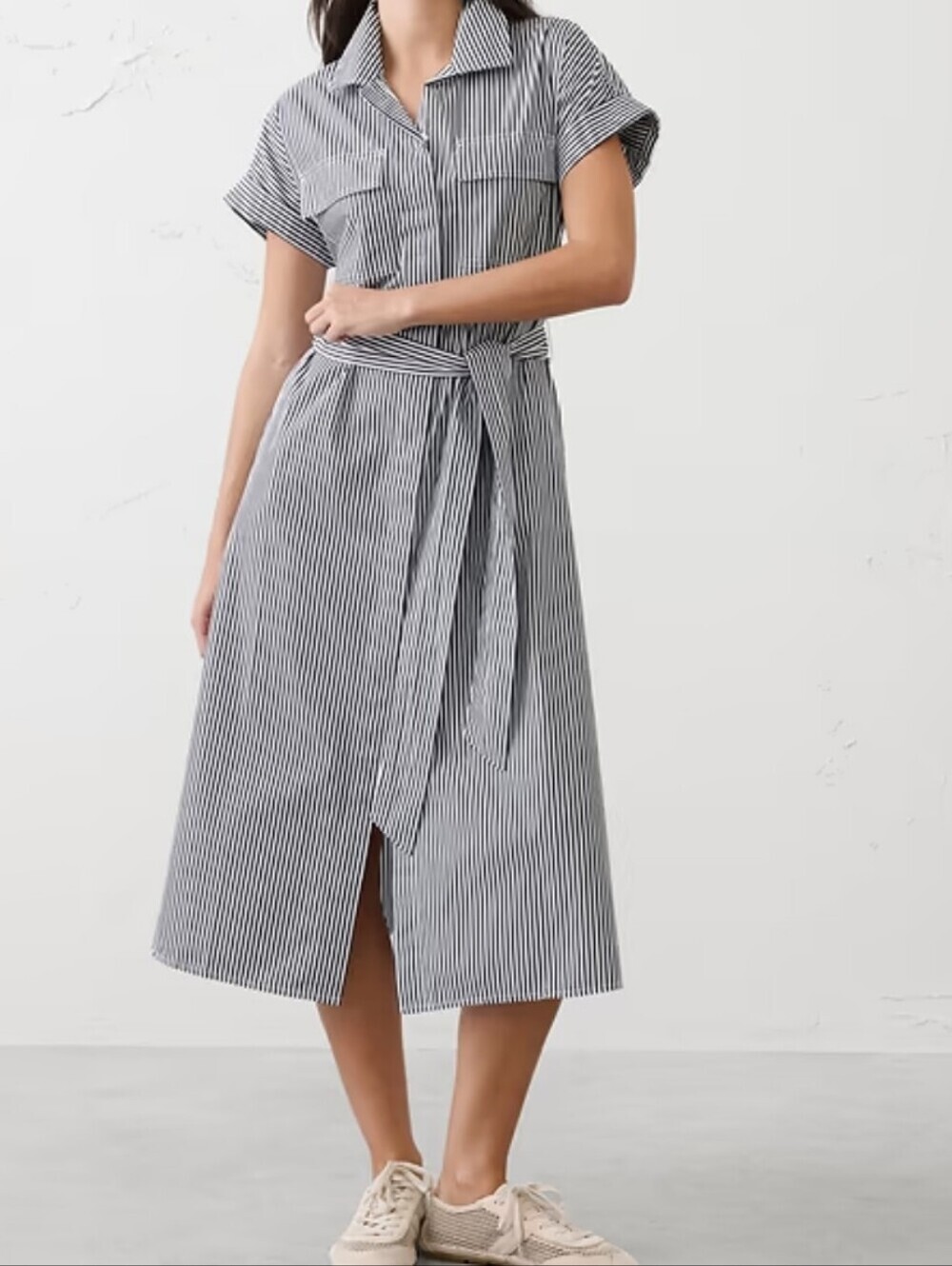 Banana Republic NWT Poplin Utility Striped Midi Shirtdress Size Small.